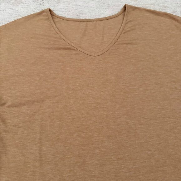 Khaki V Neck Tee Shirt Size XL Soft Lightweight Casual Top Beigecore Tan Basic - Picture 5 of 10